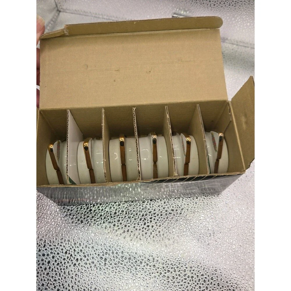 Lot of 6 VTG 1988 Christmas Treasure Fine Porcelain Napkin Rings 24k Gold Trim